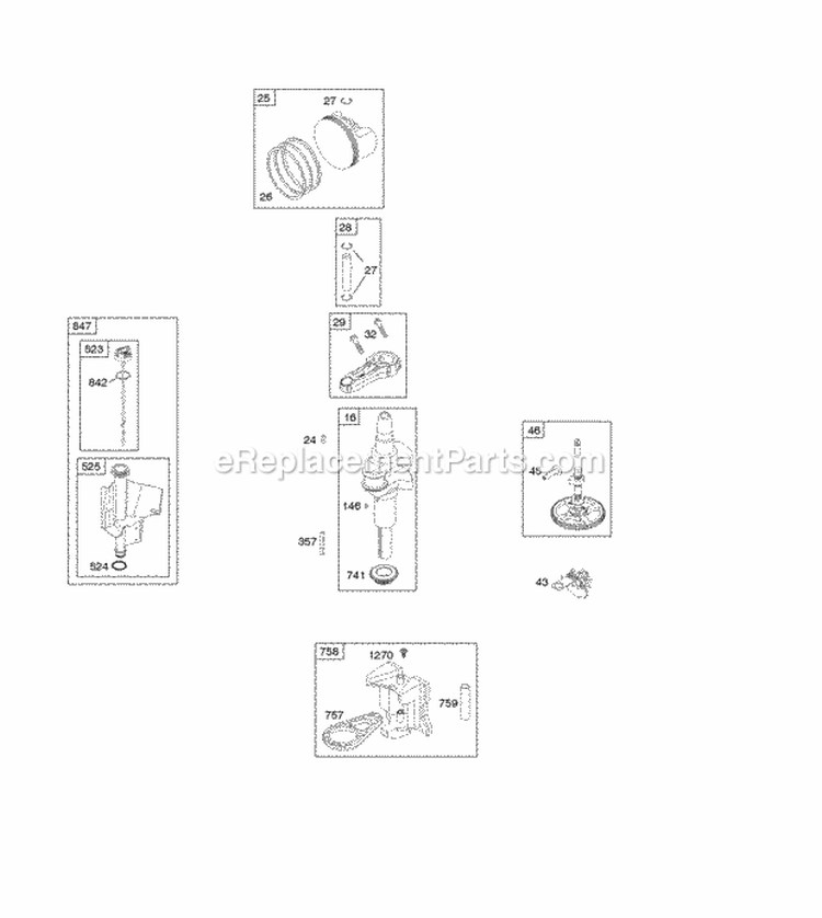 Camshaft Crankshaft Lubrication Piston Rings Connecting Rod Diagram and Parts List for 21B906-0020-E9  Briggs and Stratton Engine